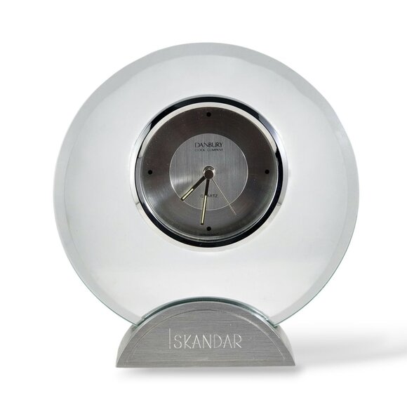 Danbury Clock Company Quartz Desk Clock Glass Round Office Decor ISKANDAR Base - Picture 1 of 7